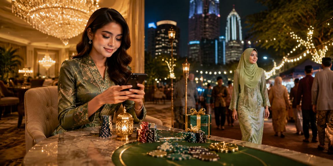 Sports betting and entertainment atmosphere during Hari Raya in Petaling Jaya